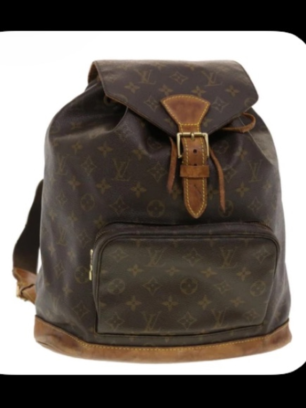 Authentic Vintage Louis Vuitton Brown Monogram Canvas Backpack with Tan Leather